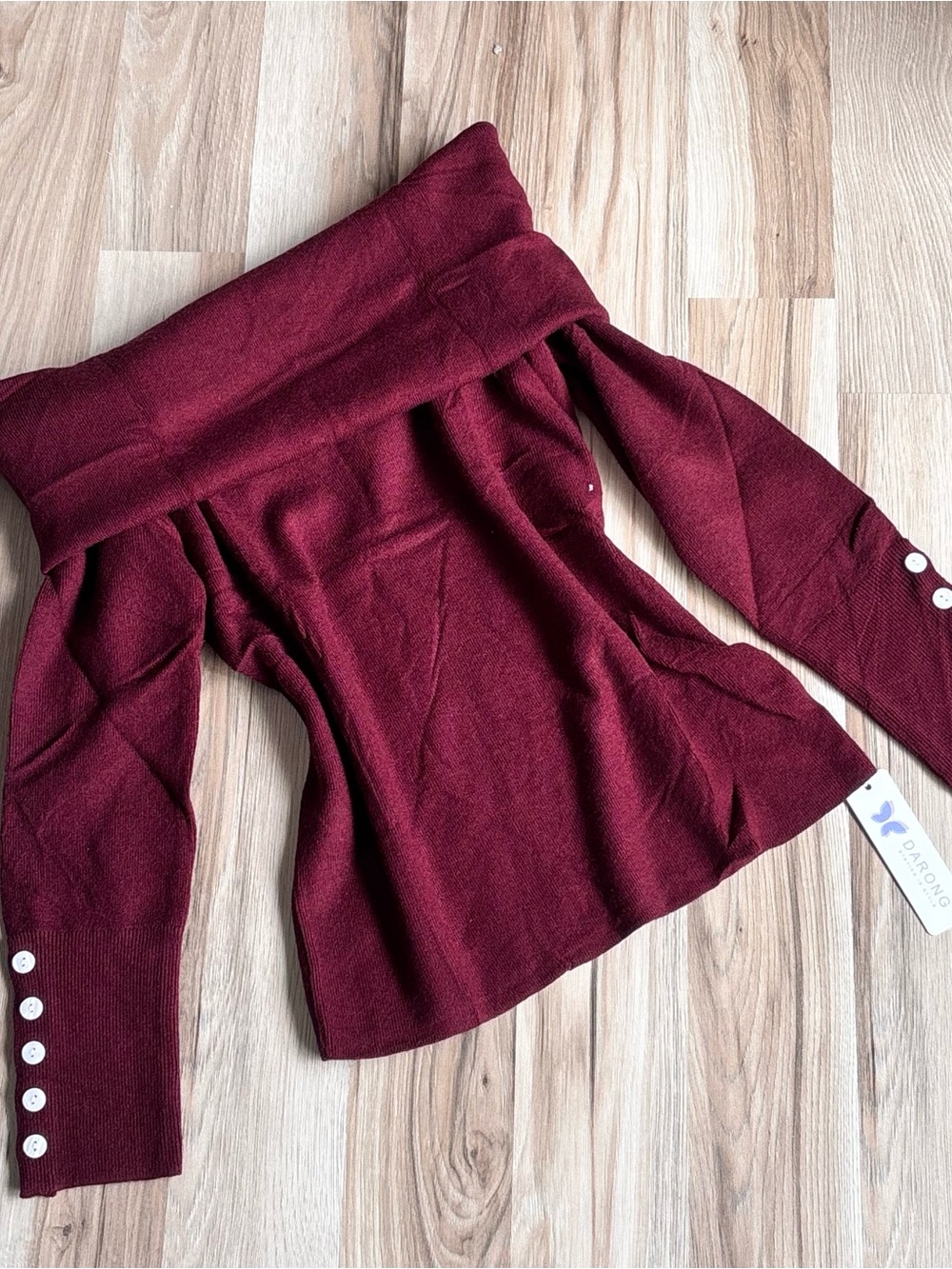 Fold-Over Off-the-Shoulder Sweater in Wine
